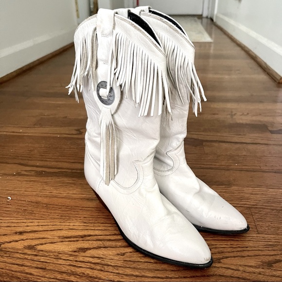 Vintage 8s Acme White Leather Western 